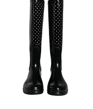 Dolce & Gabbana Black Polka Dot Rubber Knee High Boots Shoes
