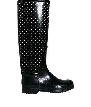 Dolce & Gabbana Black Polka Dot Rubber Knee High Boots Shoes