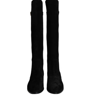 Dolce &amp; Gabbana Black Suede Leather Knee High Boots Shoes