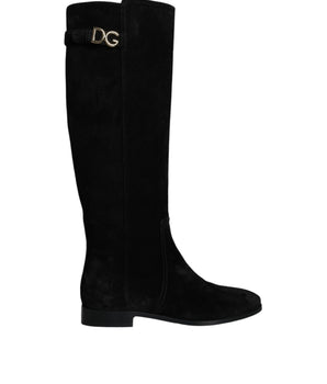 Dolce &amp; Gabbana Black Suede Leather Knee High Boots Shoes