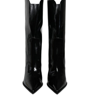 Dolce & Gabbana Black Patent Leather Mid Calf Boots Shoes
