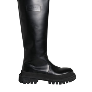 Dolce & Gabbana Black Leather Trekking Knee High Boots Shoes