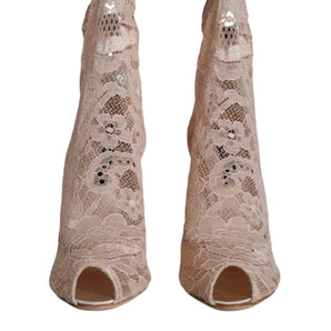 Dolce & Gabbana Beige Stretch Taormina Lace Boots Shoes