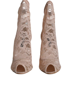 Dolce &amp; Gabbana Zapatos con botas de encaje Taormina elásticas en beige