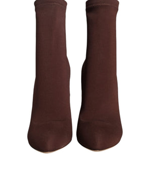Dolce & Gabbana Brown Stiletto Heels Socks Ankle Boots Shoes