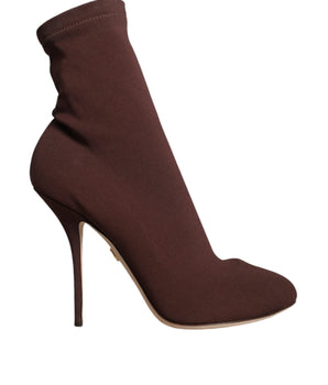Dolce & Gabbana Brown Stiletto Heels Socks Ankle Boots Shoes