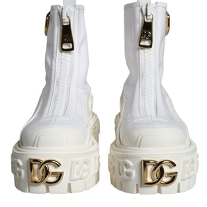 Dolce & Gabbana White Leather Rubber Logo Ankle Boots Shoes