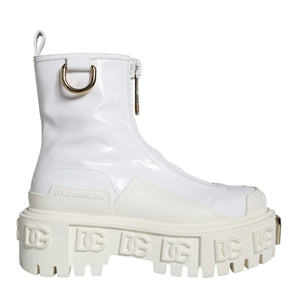 Dolce & Gabbana White Leather Rubber Logo Ankle Boots Shoes