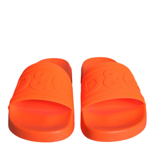 Dolce & Gabbana Orange Rubber Slides Sandals Beachwear Shoes