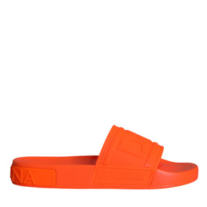 Dolce & Gabbana Orange Rubber Slides Sandals Beachwear Shoes