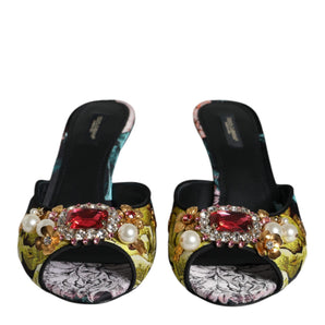 Dolce & Gabbana Multicolor Crystal Slip On Sandals Shoes