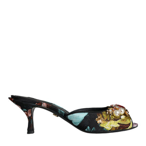 Dolce & Gabbana Multicolor Crystal Slip On Sandals Shoes