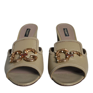 Dolce & Gabbana Beige DG Amore Slip On Heels Sandals Shoes