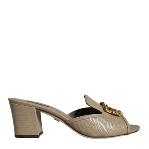 Dolce & Gabbana Beige DG Amore Slip On Heels Sandals Shoes