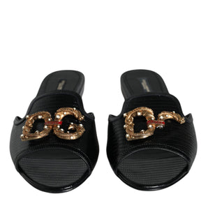 Dolce & Gabbana Black DG Amore Leather Slip On Flats Shoes