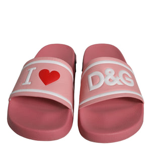 Dolce & Gabbana Pink Leather I Love D&G Sandals Slides Shoes