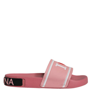 Dolce & Gabbana Pink Leather I Love D&G Sandals Slides Shoes