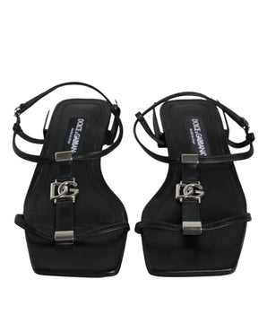 Dolce & Gabbana Black Leather Logo Ankle Strap Keira Sandals Shoes