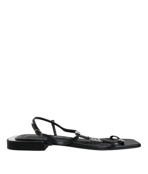 Dolce & Gabbana Black Leather Logo Ankle Strap Keira Sandals Shoes
