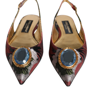 Dolce & Gabbana Multicolor Jacquard Crystal Flats Slingback Shoes