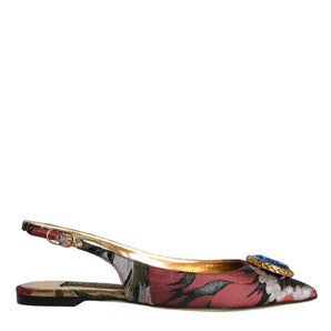 Dolce & Gabbana Multicolor Jacquard Crystal Flats Slingback Shoes