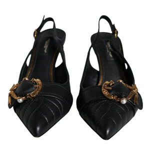 Dolce & Gabbana Black Devotion Leather Heels Slingback Shoes