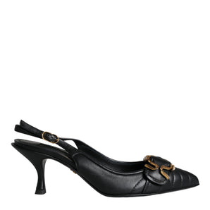 Dolce & Gabbana Black Devotion Leather Heels Slingback Shoes