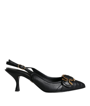 Dolce & Gabbana Black Devotion Leather Heels Slingback Shoes