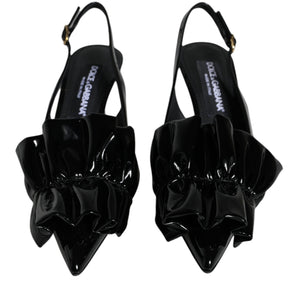 Dolce & Gabbana Black Patent Leather Heels Slingback Shoes