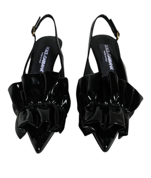 Dolce & Gabbana Black Patent Leather Heels Slingback Shoes