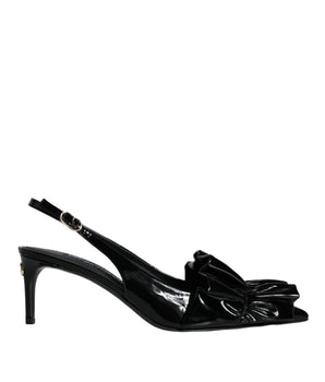 Dolce & Gabbana Black Patent Leather Heels Slingback Shoes