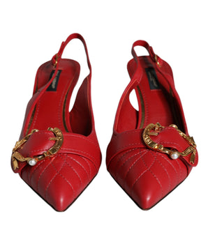 Dolce &amp; Gabbana Zapatos de tacón de cuero rojos Devotion con tira trasera