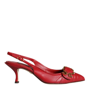 Dolce & Gabbana Red Devotion Leather Heels Slingback Shoes