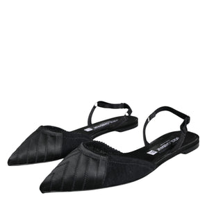 Dolce & Gabbana Black Satin Flats Slingback Sandals Shoes