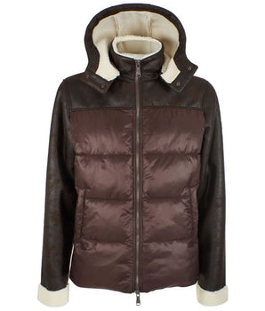 Yes Zee Brown Nylon Men's Quilted Jacket