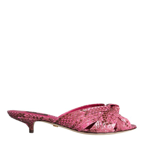 Dolce & Gabbana Pink Python Leather Kitten Heels Slides Shoes