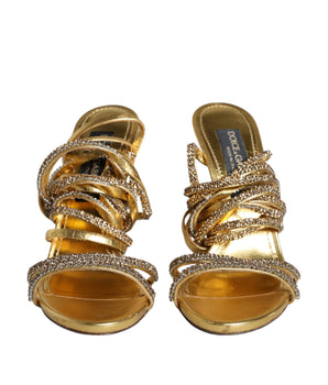 Dolce &amp; Gabbana Gold Crystals Keira Heels Sandals Shoes
