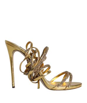 Dolce &amp; Gabbana Gold Crystals Keira Heels Sandals Shoes