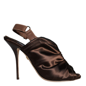 Dolce & Gabbana Brown Satin Slingback Heels Sandals Shoes