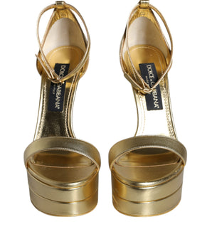 Dolce &amp; Gabbana Gold Leather Platform Keira Sandals Shoes