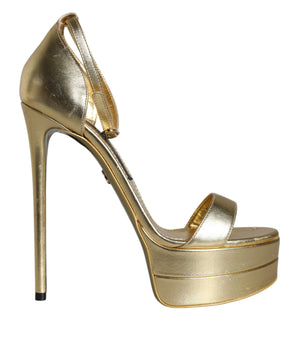 Dolce &amp; Gabbana Gold Leather Platform Keira Sandals Shoes