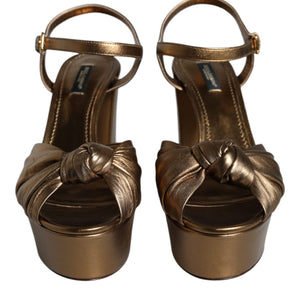 Dolce & Gabbana Gold Leather Platform Keira Sandals Shoes