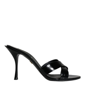 Dolce & Gabbana Black Leather Slides Keira Sandals Shoes