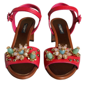 Dolce & Gabbana Fuchsia Leather Embellished Keira Sandals Shoes