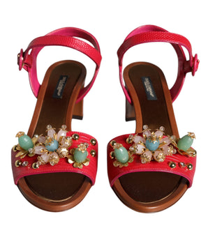 Dolce &amp; Gabbana Fuchsia Leather Embellished Keira Sandals Shoes