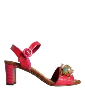 Dolce &amp; Gabbana Fuchsia Leather Embellished Keira Sandals Shoes