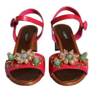 Dolce & Gabbana Fuchsia Leather Embellished Keira Sandals Shoes