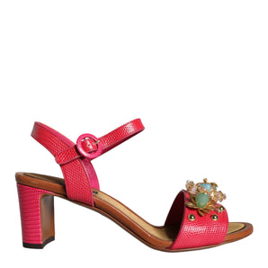 Dolce & Gabbana Fuchsia Leather Embellished Keira Sandals Shoes