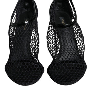 Dolce & Gabbana Black Mesh Leather Heels Keira Sandals Shoes