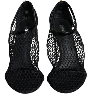 Dolce &amp; Gabbana Black Mesh Leather Heels Keira Sandals Shoes